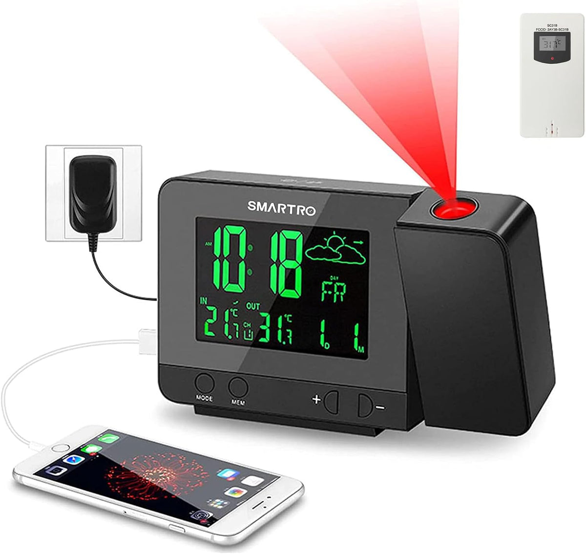 Digital Projection Alarm Clock with Weather Station