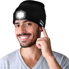 Unisex Bluetooth Headlamp Hat with LED, Speakers & Mic for Sports