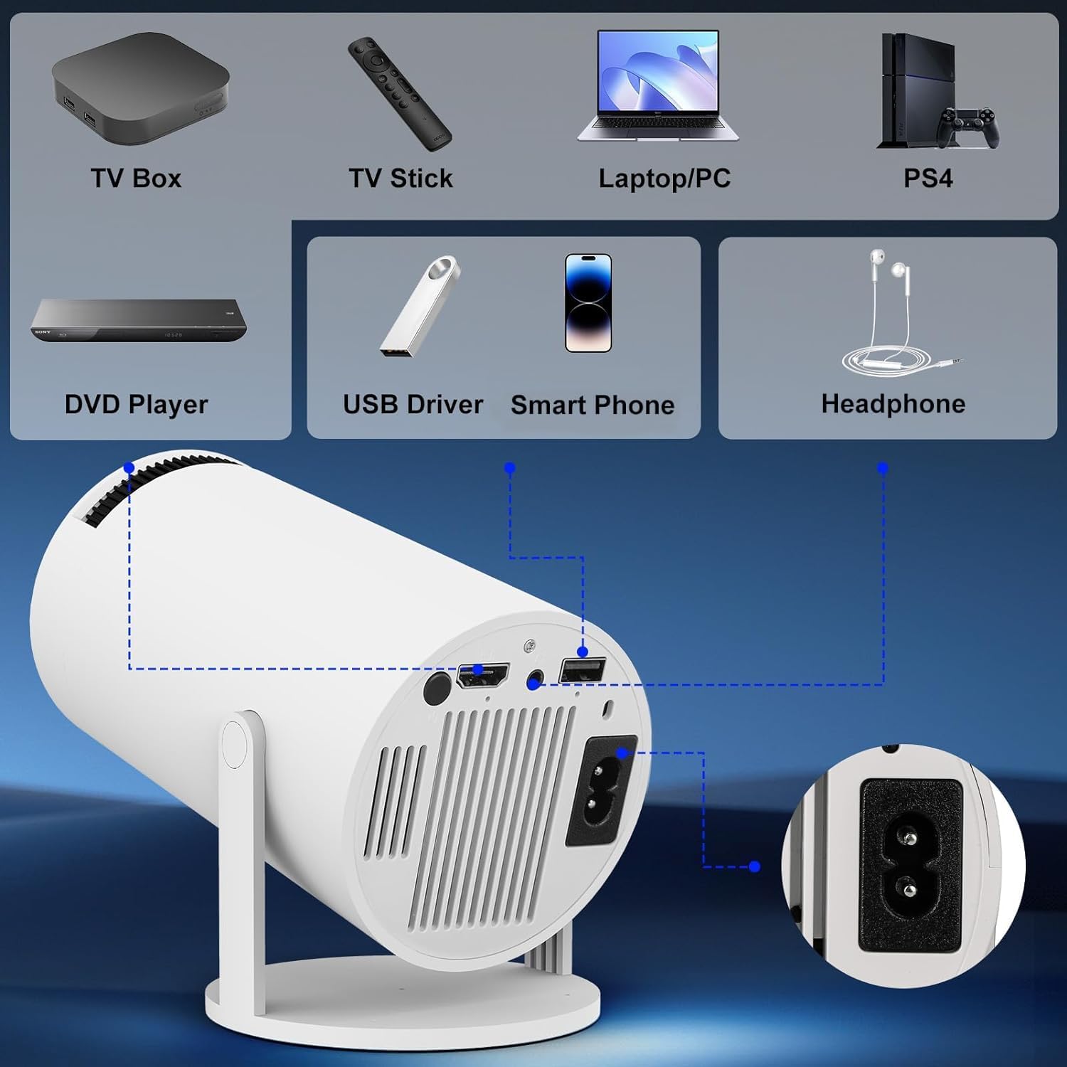 Mini Projector with WIFI 6 and Bluetooth, 4K 1080P Support Portable Projector