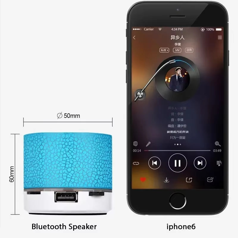 Bluetooth Mini Speaker LED Subwoofer TF Card USB Portable MP3