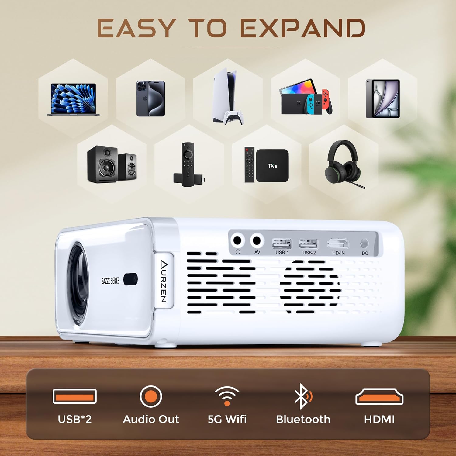 Smart Projector with Wifi and Bluetooth Auto Focus & Keystone