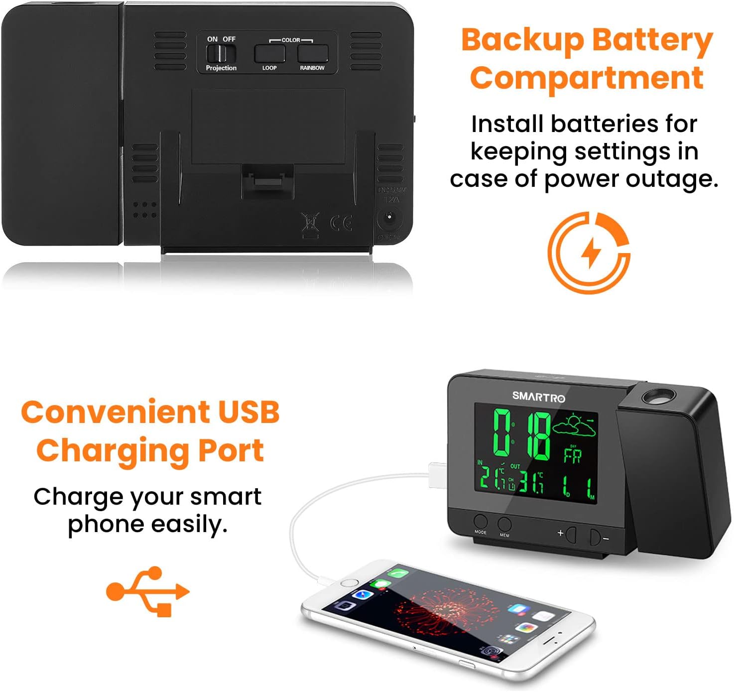 Digital Projection Alarm Clock with Weather Station