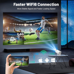 Mini Projector with WIFI 6 and Bluetooth, 4K 1080P Support Portable Projector