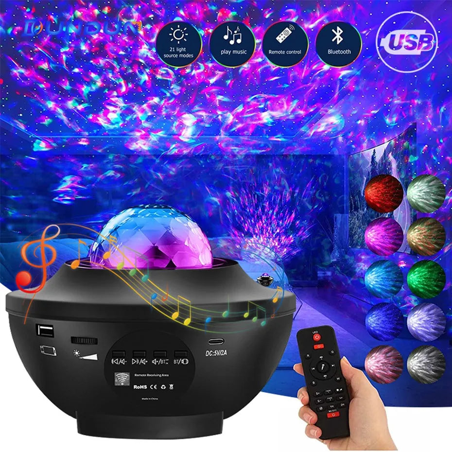 Starry Galaxy Night Light Projector with Bluetooth & USB Music