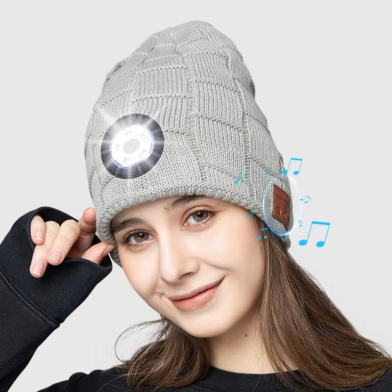 Unisex Bluetooth Headlamp Hat with LED, Speakers & Mic for Sports